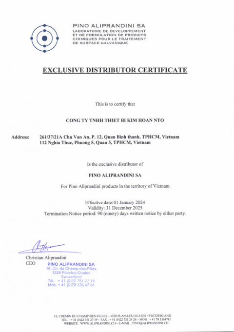 Exclusive Distributor Certificate