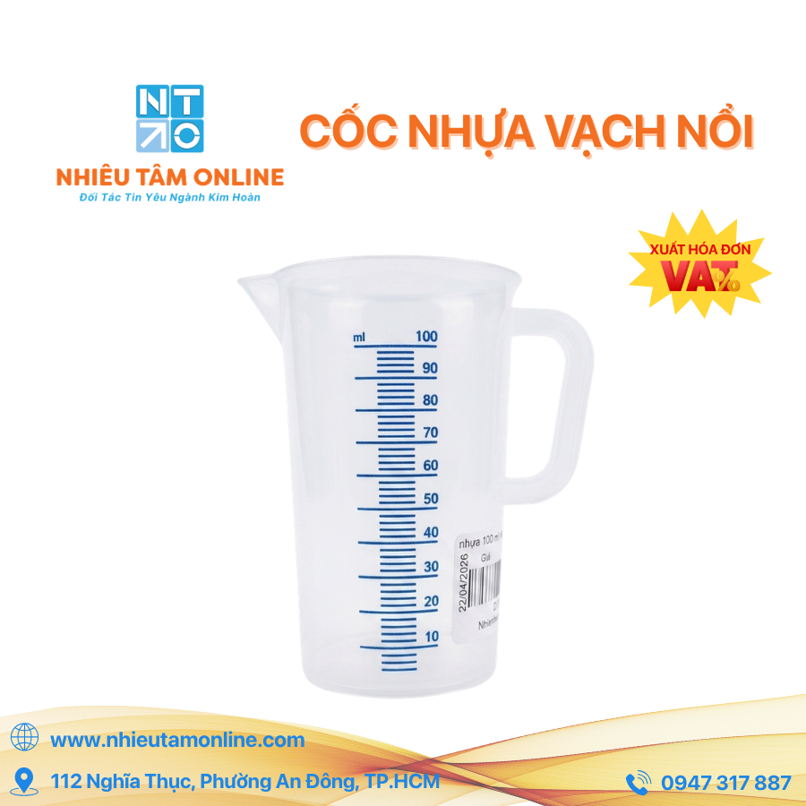 Cốc đong nhựa 100ml vạch nổi